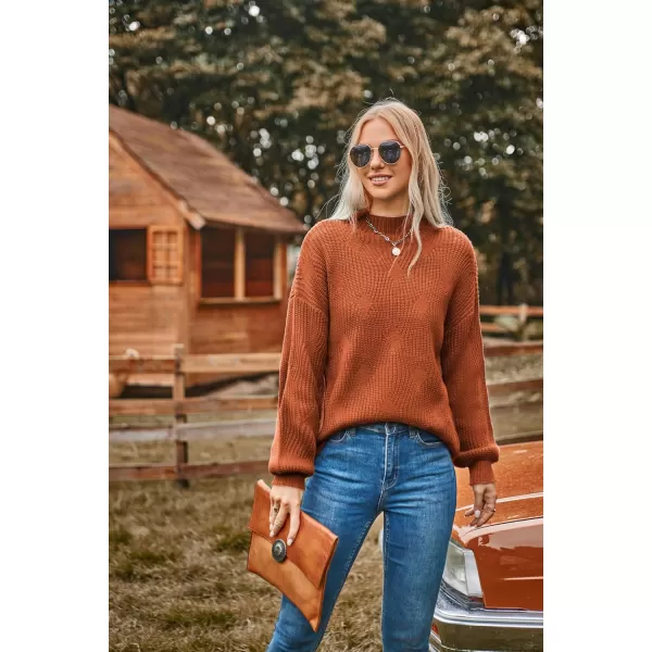 GRACE KARIN Womens Sweaters Turtleneck Lantern Sleeve Oversized Chunky Cable Knit Fall TopsOrange