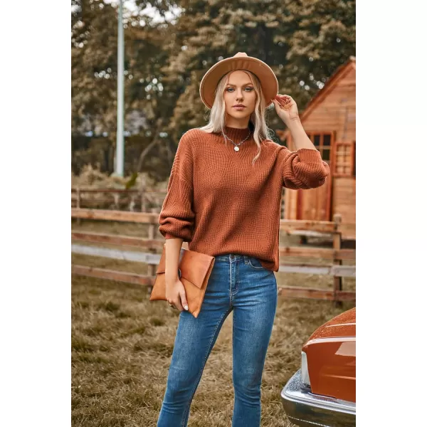 GRACE KARIN Womens Sweaters Turtleneck Lantern Sleeve Oversized Chunky Cable Knit Fall TopsOrange