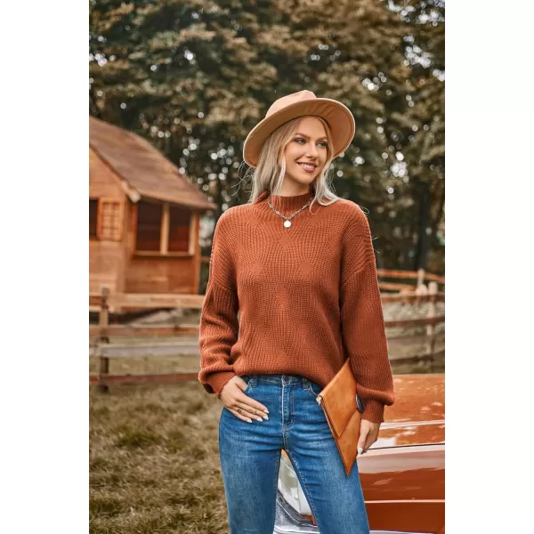 GRACE KARIN Womens Sweaters Turtleneck Lantern Sleeve Oversized Chunky Cable Knit Fall TopsOrange