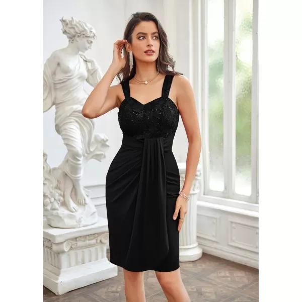 GRACE KARIN Womens Sweetheart Neck Sequin Lace Stitching Hip Cover Dress for Cocktail Pary ClubBlack