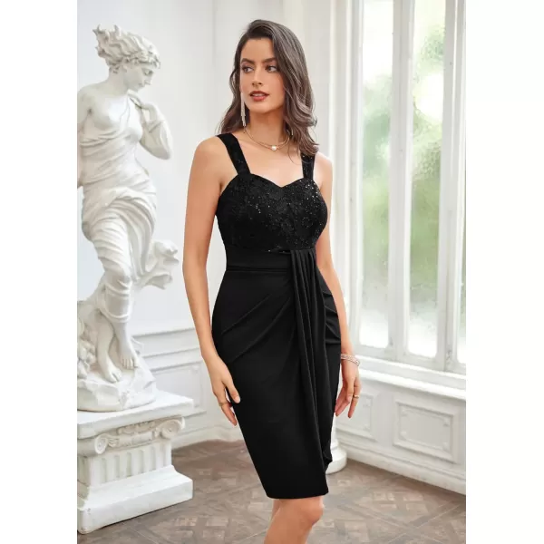 GRACE KARIN Womens Sweetheart Neck Sequin Lace Stitching Hip Cover Dress for Cocktail Pary ClubBlack