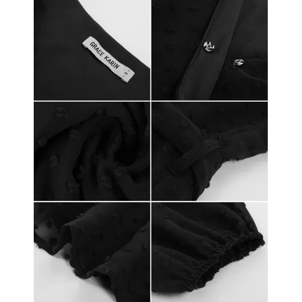 GRACE KARIN Womens Swiss Dot Dress Wrap V Neck Lantern Long Sleeve Cocktail Party Dress with BeltBlack