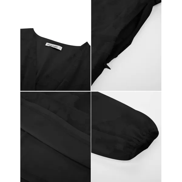 GRACE KARIN Womens Swiss Dot Dress Wrap V Neck Lantern Long Sleeve Cocktail Party Dress with BeltJacquardblack