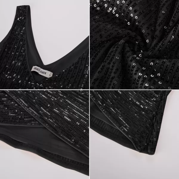 GRACE KARIN Womens Tank Tops 2023 Christmas Casual Fashion V Neck Sequin Sparkle Sleeveless Wrap TopsBlack