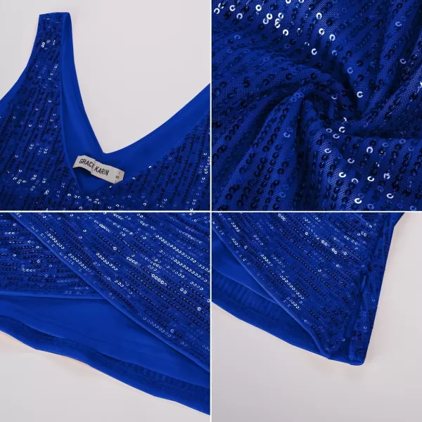 GRACE KARIN Womens Tank Tops 2023 Christmas Casual Fashion V Neck Sequin Sparkle Sleeveless Wrap TopsRoyal Blue