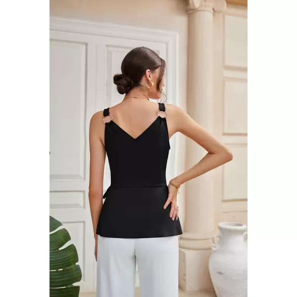 GRACE KARIN Womens Tank Tops Metal Ring Strap Split Cami V Neck Sleeveless Camisole Blouses Elegant Summer Peplum ShirtsBlack