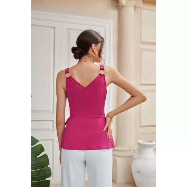 GRACE KARIN Womens Tank Tops Metal Ring Strap Split Cami V Neck Sleeveless Camisole Blouses Elegant Summer Peplum ShirtsRose Red