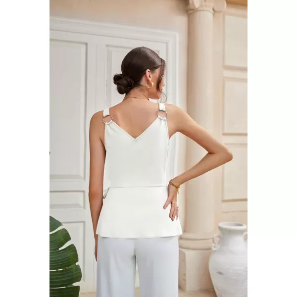 GRACE KARIN Womens Tank Tops Metal Ring Strap Split Cami V Neck Sleeveless Camisole Blouses Elegant Summer Peplum ShirtsWhite