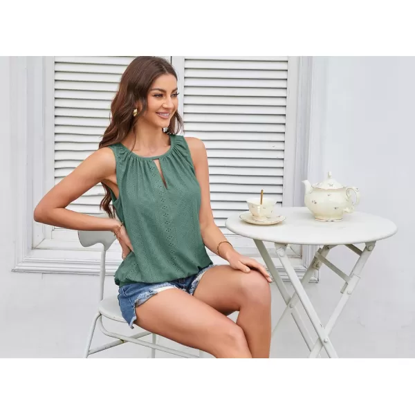 GRACE KARIN Womens Tank Tops V Neck Dressy Casual Cami Sleeveless Camisole Blouses Eyelet Shirts Summer Tank TopsGreen