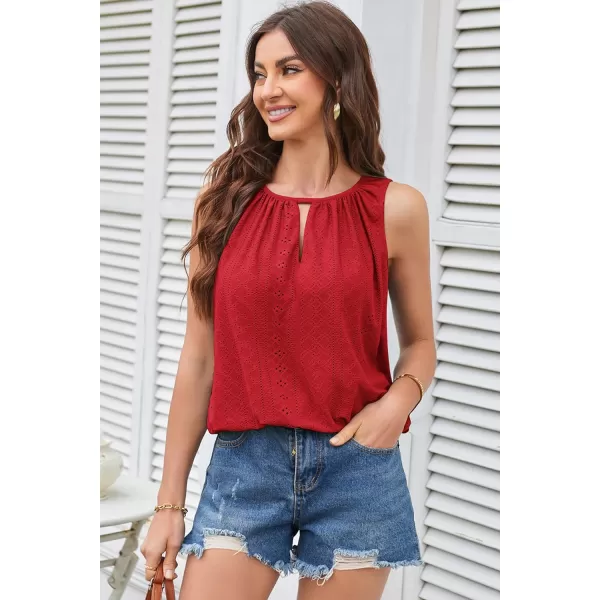 GRACE KARIN Womens Tank Tops V Neck Dressy Casual Cami Sleeveless Camisole Blouses Eyelet Shirts Summer Tank TopsRed