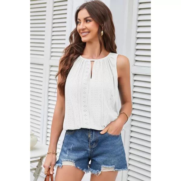 GRACE KARIN Womens Tank Tops V Neck Dressy Casual Cami Sleeveless Camisole Blouses Eyelet Shirts Summer Tank TopsWhite