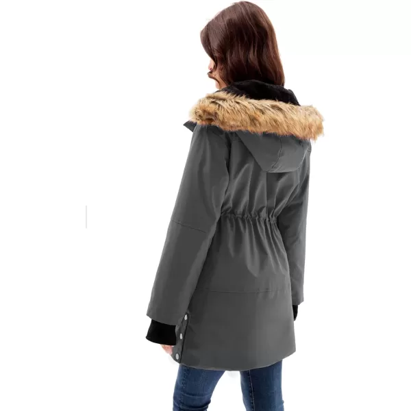 GRACE KARIN Womens Thick Hooded Parkas Coats Windproof Waterproof Faux Fur Fleece Line Down Jackets with PocketsDark Gray