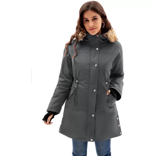 GRACE KARIN Womens Thick Hooded Parkas Coats Windproof Waterproof Faux Fur Fleece Line Down Jackets with PocketsDark Gray