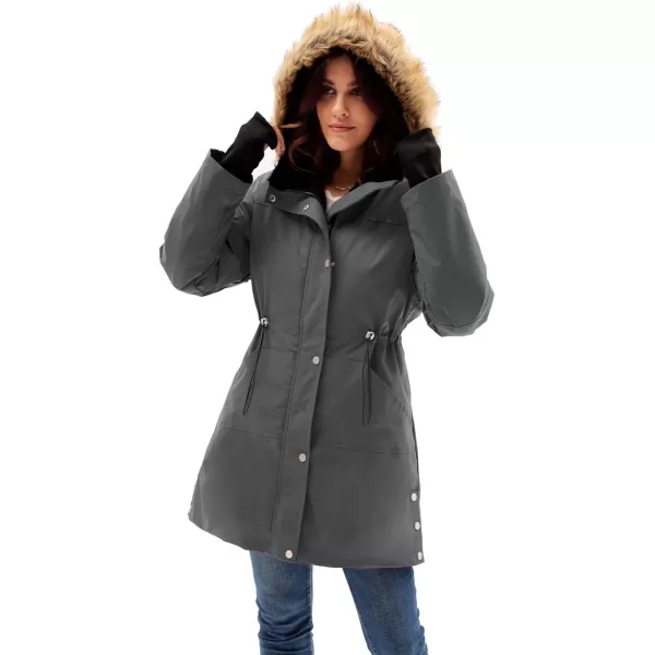 GRACE KARIN Womens Thick Hooded Parkas Coats Windproof Waterproof Faux Fur Fleece Line Down Jackets with PocketsDark Gray