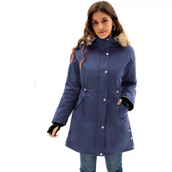 GRACE KARIN Womens Thick Hooded Parkas Coats Windproof Waterproof Faux Fur Fleece Line Down Jackets with PocketsNavy