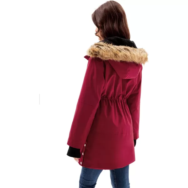 GRACE KARIN Womens Thick Hooded Parkas Coats Windproof Waterproof Faux Fur Fleece Line Down Jackets with PocketsWine