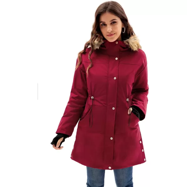GRACE KARIN Womens Thick Hooded Parkas Coats Windproof Waterproof Faux Fur Fleece Line Down Jackets with PocketsWine