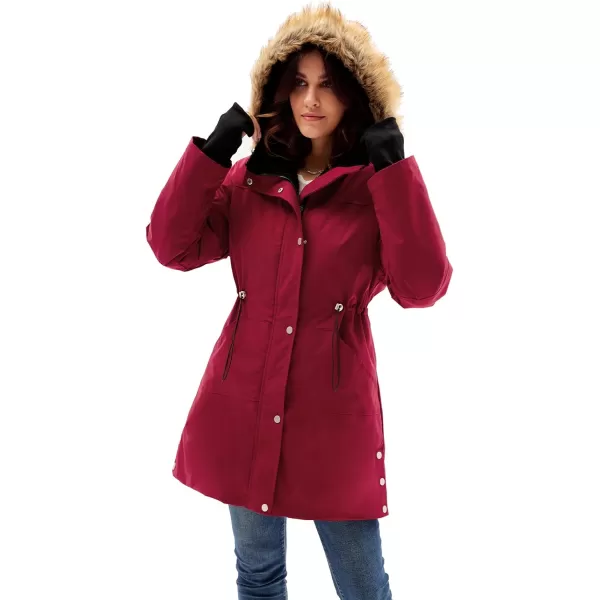 GRACE KARIN Womens Thick Hooded Parkas Coats Windproof Waterproof Faux Fur Fleece Line Down Jackets with PocketsWine