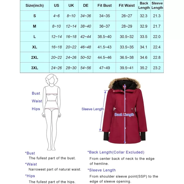 GRACE KARIN Womens Thick Hooded Parkas Coats Windproof Waterproof Faux Fur Fleece Line Down Jackets with PocketsWine