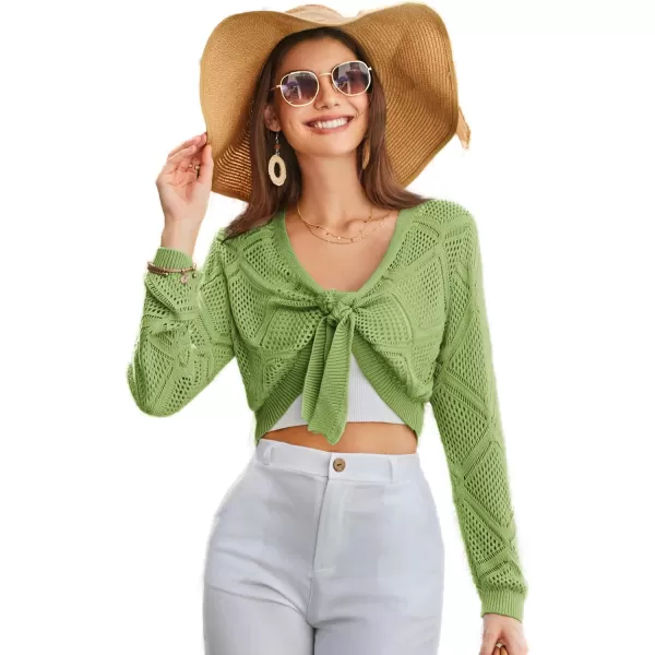 GRACE KARIN Womens Tie Front Crochet Lightweight Cropped Cardigan Sweater Bolero ShrugYellow Green