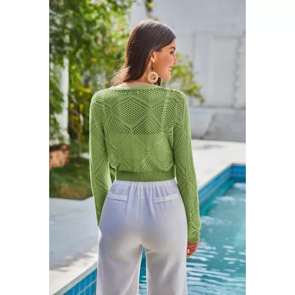 GRACE KARIN Womens Tie Front Crochet Lightweight Cropped Cardigan Sweater Bolero ShrugYellow Green