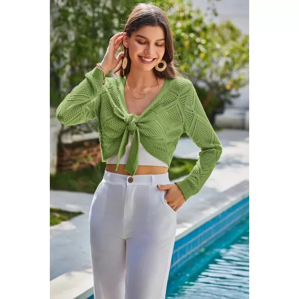 GRACE KARIN Womens Tie Front Crochet Lightweight Cropped Cardigan Sweater Bolero ShrugYellow Green