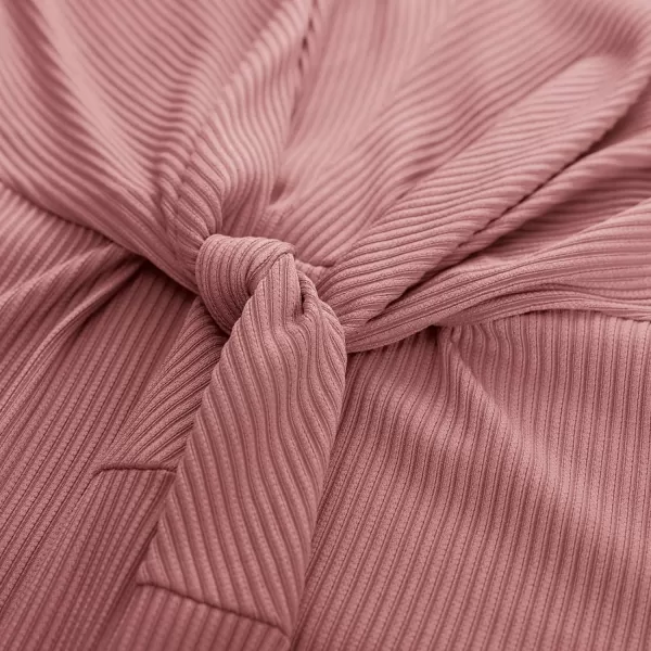 GRACE KARIN Womens Tie Waist Summer Casual Midi Dress Short Sleeve Crew Neck Ribbed Knit DressGrey Pink