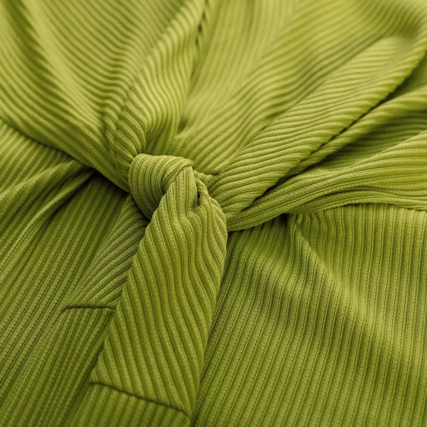 GRACE KARIN Womens Tie Waist Summer Casual Midi Dress Short Sleeve Crew Neck Ribbed Knit DressMoss Green