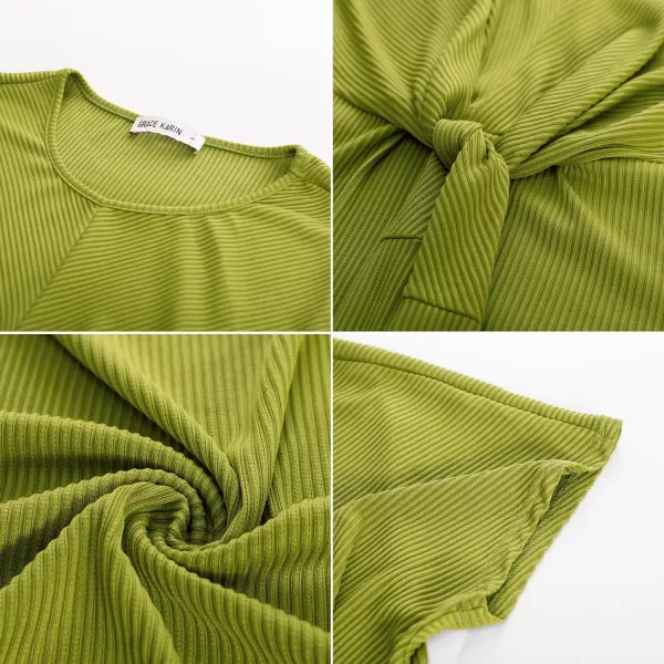 GRACE KARIN Womens Tie Waist Summer Casual Midi Dress Short Sleeve Crew Neck Ribbed Knit DressMoss Green