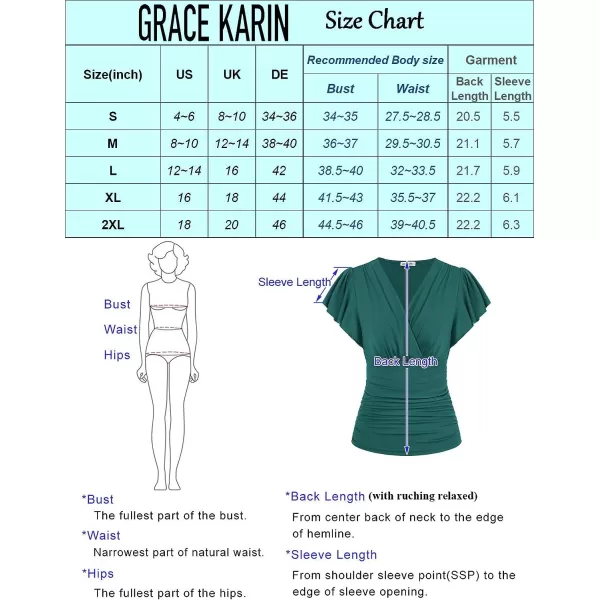 GRACE KARIN Womens Tops Elegant Surplice Wrap Blouse V Neck Lantern Long Sleeve Slim Fit Ruched Top977 Black