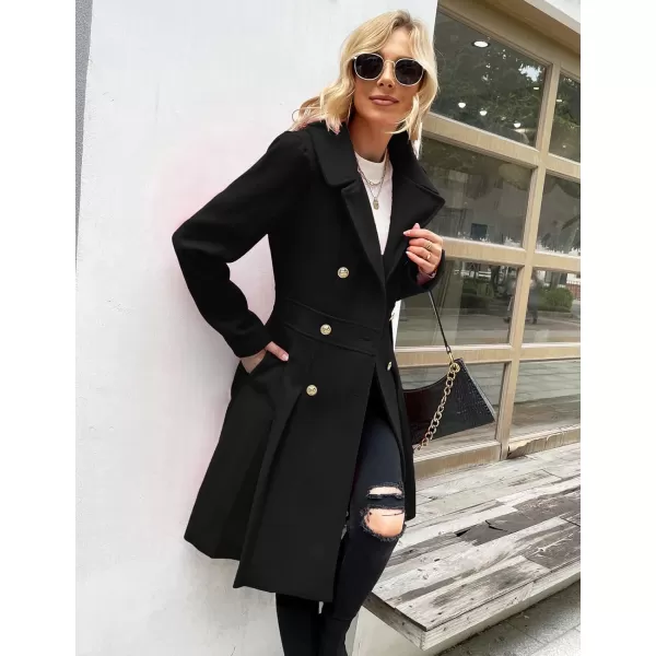 GRACE KARIN Womens Trench Coat Notch Lapel Double Breasted Thick A Line Pea Coats Jacket with PocketsS2XLBlack