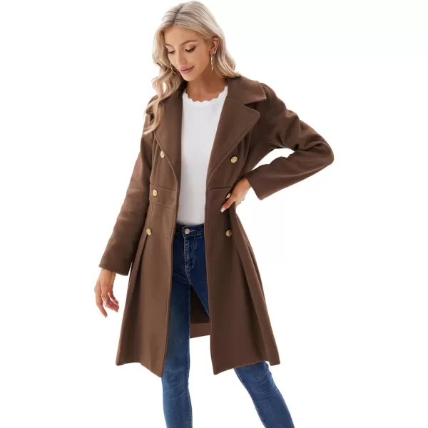 GRACE KARIN Womens Trench Coat Notch Lapel Double Breasted Thick A Line Pea Coats Jacket with PocketsS2XLBrown