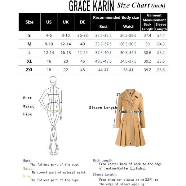 GRACE KARIN Womens Trench Coat Notch Lapel Double Breasted Thick A Line Pea Coats Jacket with PocketsS2XLBrown