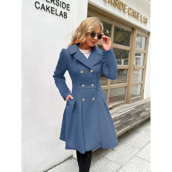 GRACE KARIN Womens Trench Coat Notch Lapel Double Breasted Thick A Line Pea Coats Jacket with PocketsS2XLGrey Blue