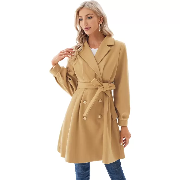 GRACE KARIN Womens Trench Coat Notch Lapel Double Breasted Thick A Line Pea Coats Jacket with PocketsS2XLKhakibelted