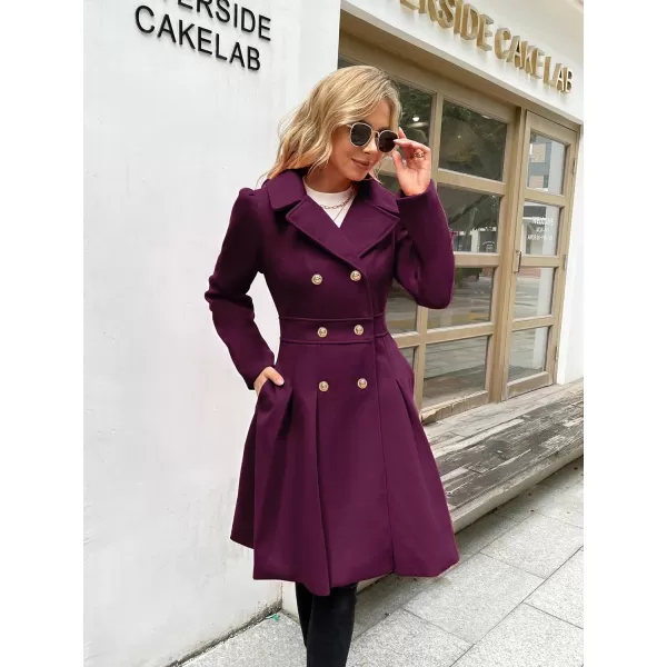 GRACE KARIN Womens Trench Coat Notch Lapel Double Breasted Thick A Line Pea Coats Jacket with PocketsS2XLPurple