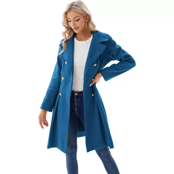 GRACE KARIN Womens Trench Coat Notch Lapel Double Breasted Thick A Line Pea Coats Jacket with PocketsS2XLTeal Blue