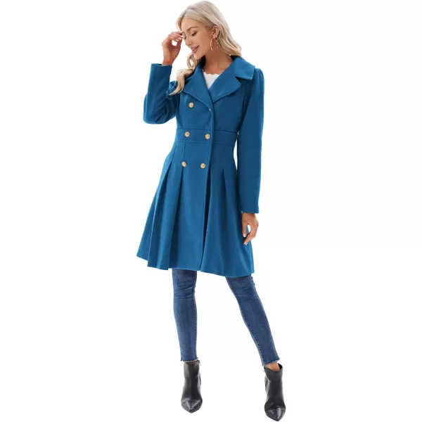 GRACE KARIN Womens Trench Coat Notch Lapel Double Breasted Thick A Line Pea Coats Jacket with PocketsS2XLTeal Blue