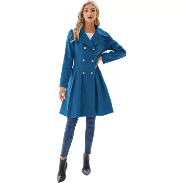 GRACE KARIN Womens Trench Coat Notch Lapel Double Breasted Thick A Line Pea Coats Jacket with PocketsS2XLTeal Blue