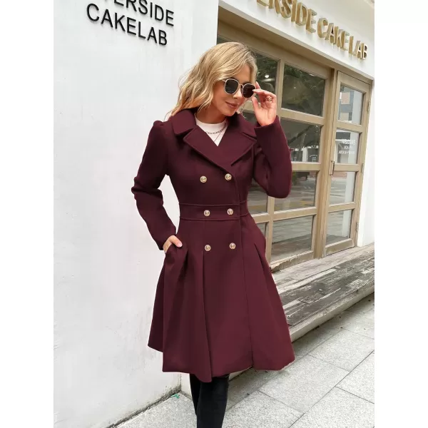 GRACE KARIN Womens Trench Coat Notch Lapel Double Breasted Thick A Line Pea Coats Jacket with PocketsS2XLWine Red
