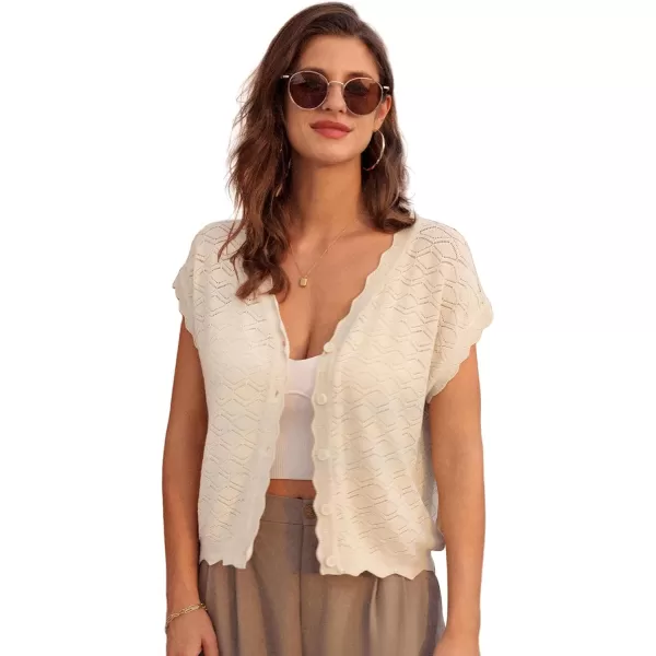 GRACE KARIN Womens V Neck Cap Sleeve Summer Crochet Cardigan Sweaters Lightweight Button Front Cropped Knit Vest 2024Beige