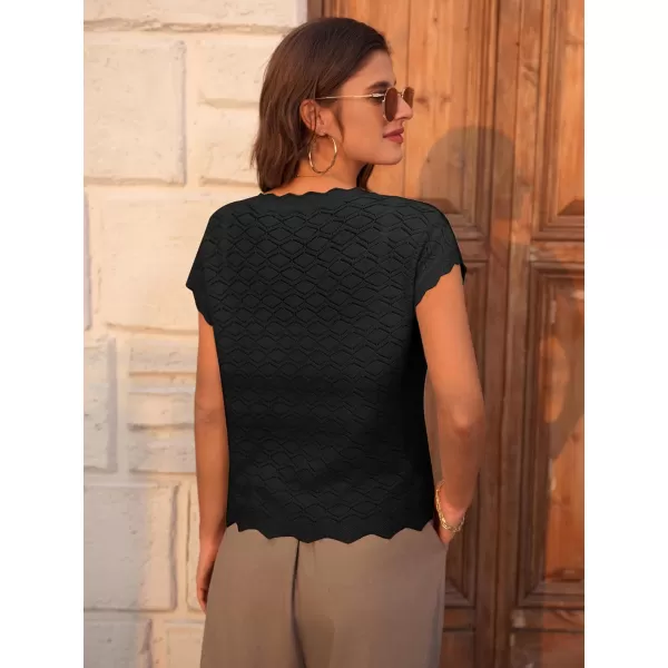 GRACE KARIN Womens V Neck Cap Sleeve Summer Crochet Cardigan Sweaters Lightweight Button Front Cropped Knit Vest 2024Black