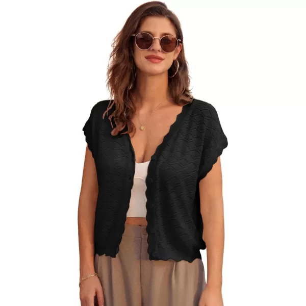 GRACE KARIN Womens V Neck Cap Sleeve Summer Crochet Cardigan Sweaters Lightweight Button Front Cropped Knit Vest 2024Black