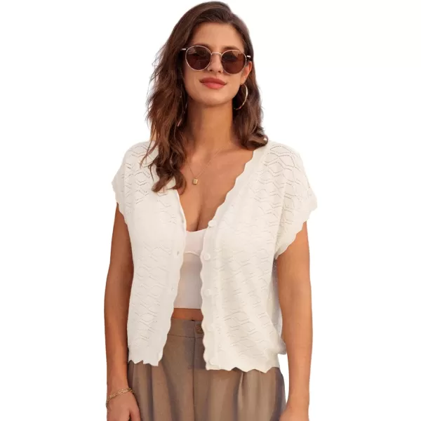 GRACE KARIN Womens V Neck Cap Sleeve Summer Crochet Cardigan Sweaters Lightweight Button Front Cropped Knit Vest 2024Ivory