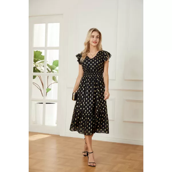 GRACE KARIN Womens V Neck Ruffle Sleeve Summer Dress 2023 Split Flowy Tiered Midi Dress Wedding Guest Cocktail DressesBlackpolka Dot