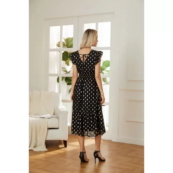 GRACE KARIN Womens V Neck Ruffle Sleeve Summer Dress 2023 Split Flowy Tiered Midi Dress Wedding Guest Cocktail DressesBlackpolka Dot