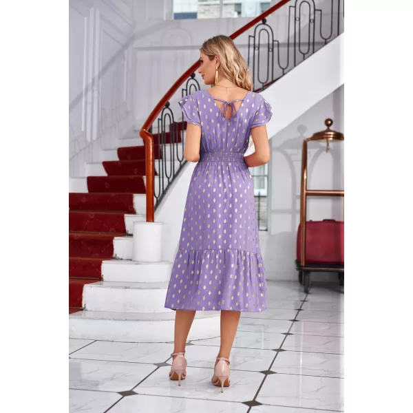 GRACE KARIN Womens V Neck Ruffle Sleeve Summer Dress 2023 Split Flowy Tiered Midi Dress Wedding Guest Cocktail DressesLavendergold Dots