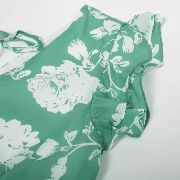 GRACE KARIN Womens V Neck Ruffle Sleeve Summer Dress 2023 Split Flowy Tiered Midi Dress Wedding Guest Cocktail DressesLight Greenwhite Floral