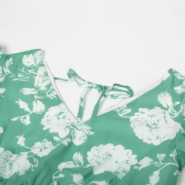 GRACE KARIN Womens V Neck Ruffle Sleeve Summer Dress 2023 Split Flowy Tiered Midi Dress Wedding Guest Cocktail DressesLight Greenwhite Floral