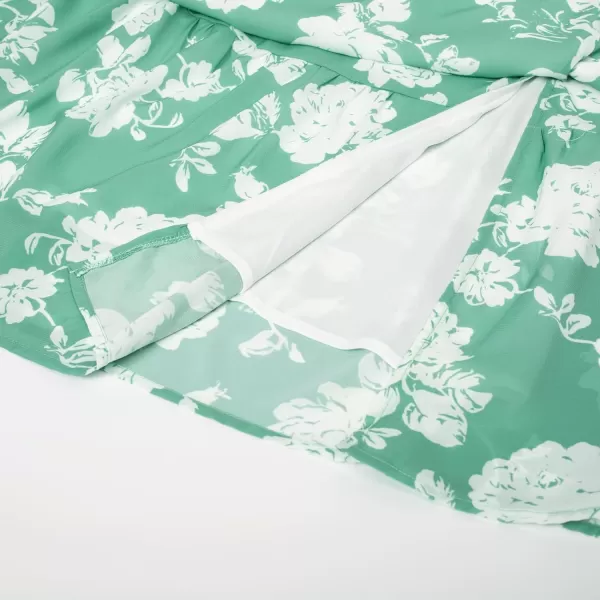 GRACE KARIN Womens V Neck Ruffle Sleeve Summer Dress 2023 Split Flowy Tiered Midi Dress Wedding Guest Cocktail DressesLight Greenwhite Floral